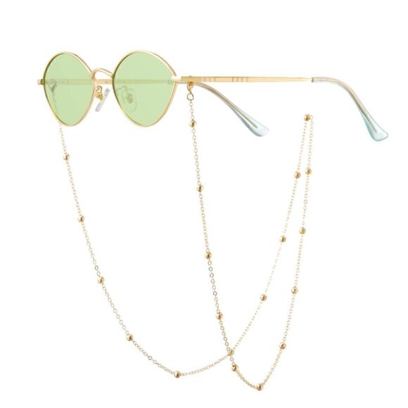Small Frame Retro Sunnies with Chain Green Lens